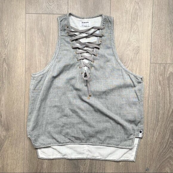 One Teaspoon Women’s Dirty work Tank Top Sleeveless Blouse Lace Up Gray - Picture 5 of 15